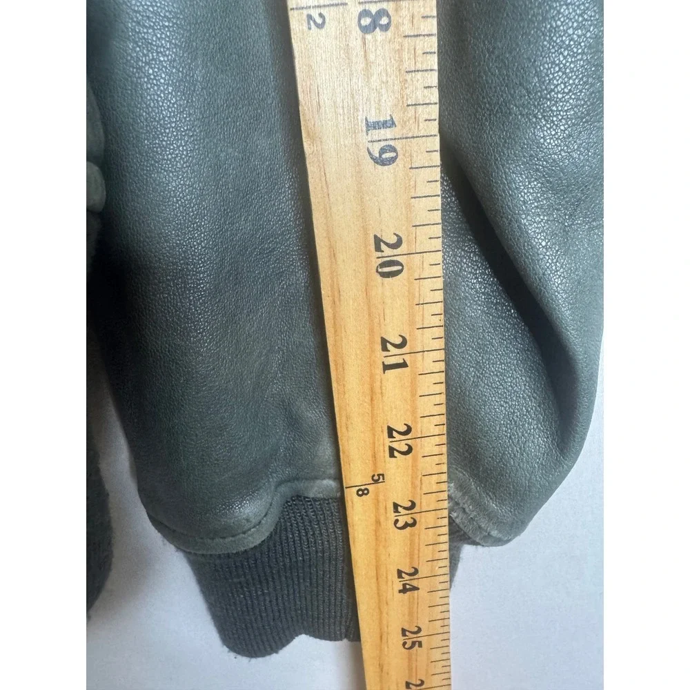 VIntage Banana‎ Republic Mens Leather Bomber Jacket Sage Green Grey S Full Zip